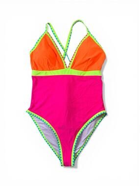 Popvil Neon Color Block One Piece Swimsuit | NWT, Size XL, Summer Fun, 80’s